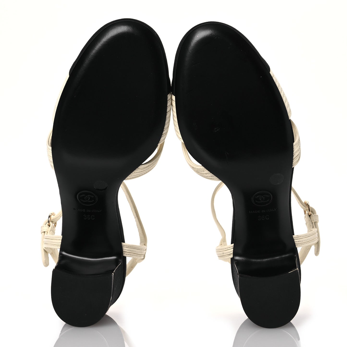 Lambskin Grosgrain Pearl CC Cap Toe Slingback Sandals 36 Ivory Black