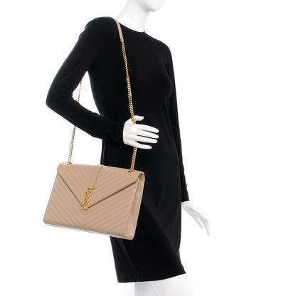 Saint Laurent Grain De Poudre Matelasse Chevron Large Monogram Satchel Dark Beige 2 of 8
