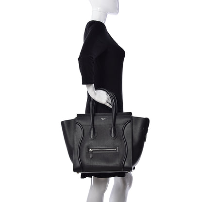Celine Drummed Calfskin Mini Luggage Black 2 of 8
