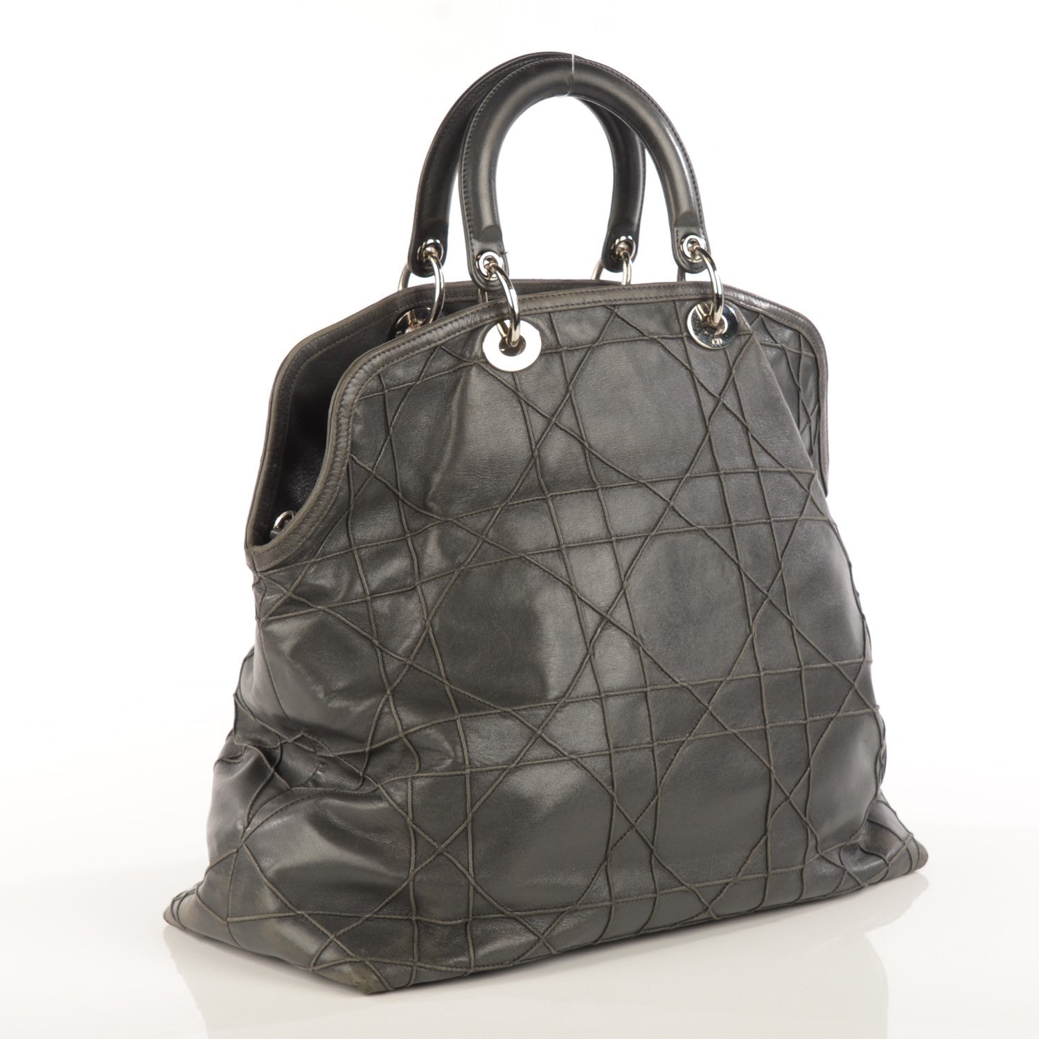 Christian Dior Lambskin Cannage Medium Granville Tote Grey 3 of 9