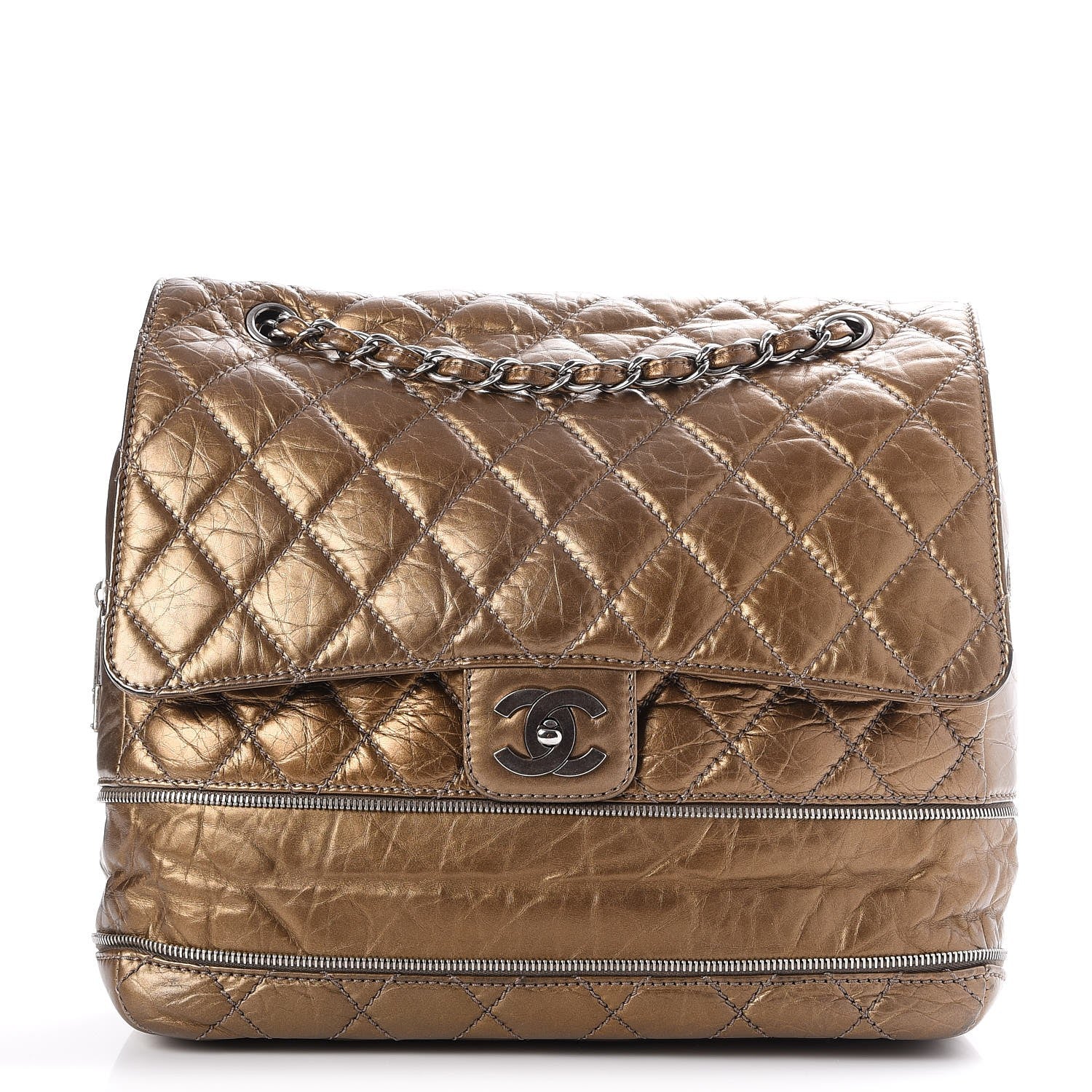 Chanel Metallic Aged Calfskin Expandable Flap Bag Dark Gold 3 of 10