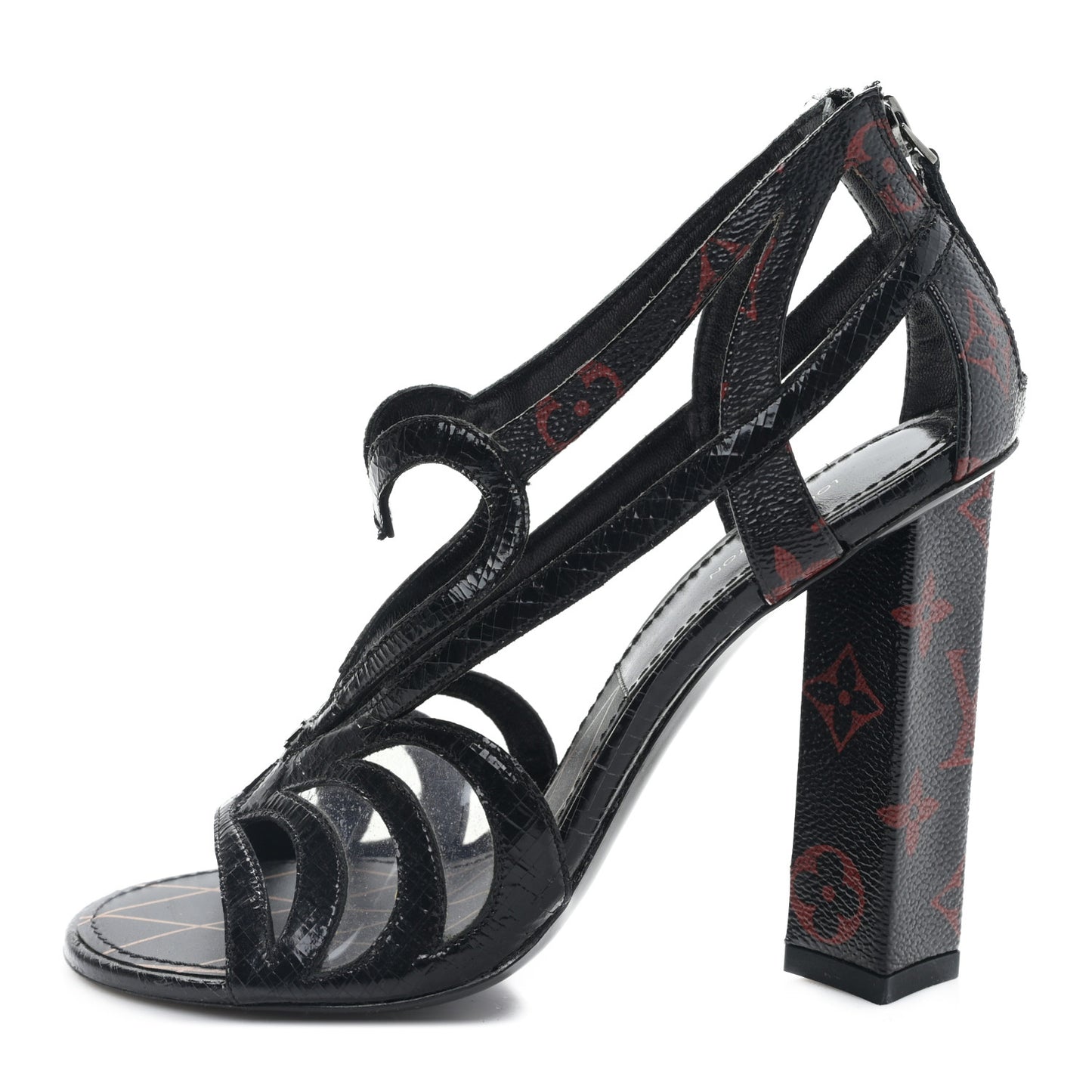 Monogram Infrarouge Glazed Calfskin Queen Of Hearts Sandal Pumps 37 Black