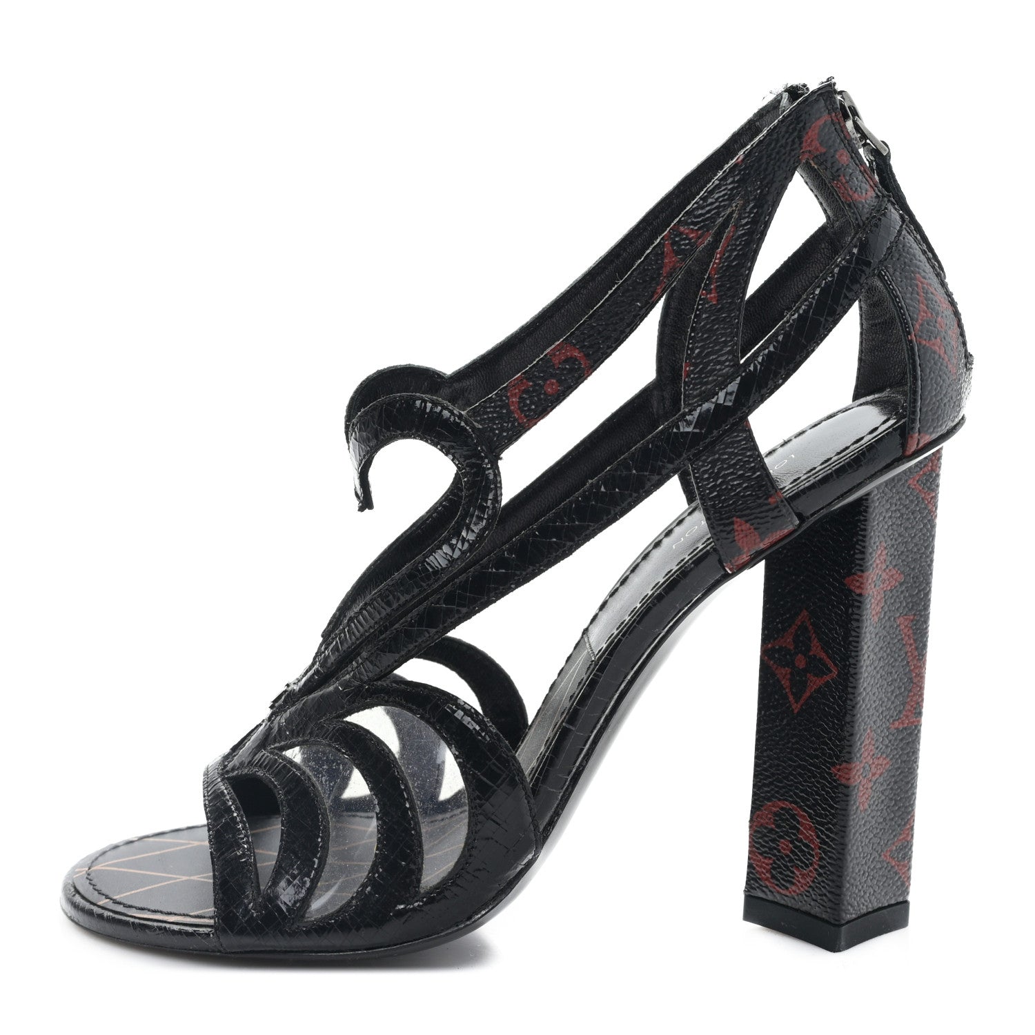 Louis Vuitton Monogram Infrarouge Glazed Calfskin Queen Of Hearts Sandal Pumps 37 Black 1 of 8
