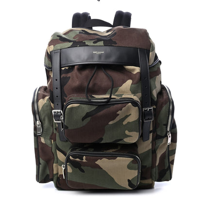 Saint Laurent Canvas Calfskin Camouflage Utilitarian Backpack Kaki Black 1 of 9