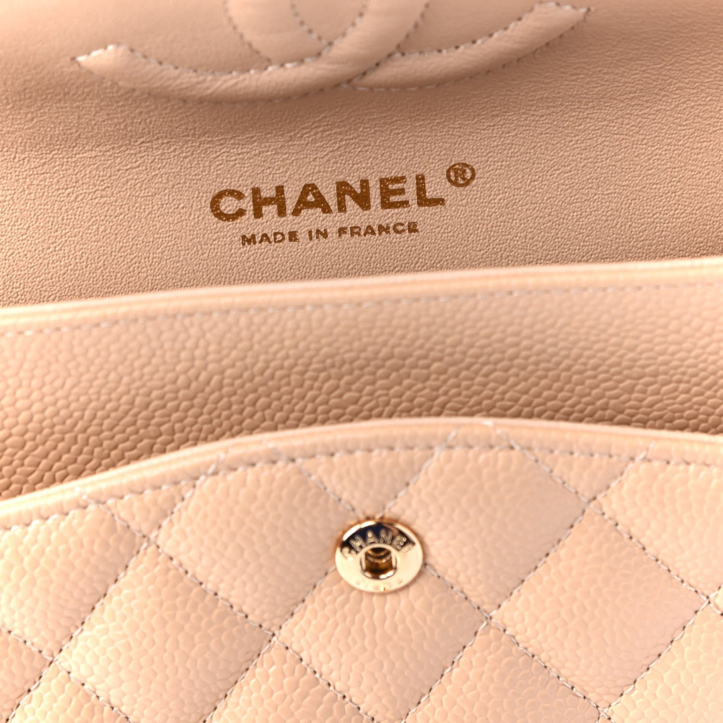 Caviar Quilted Medium Double Flap Light Beige