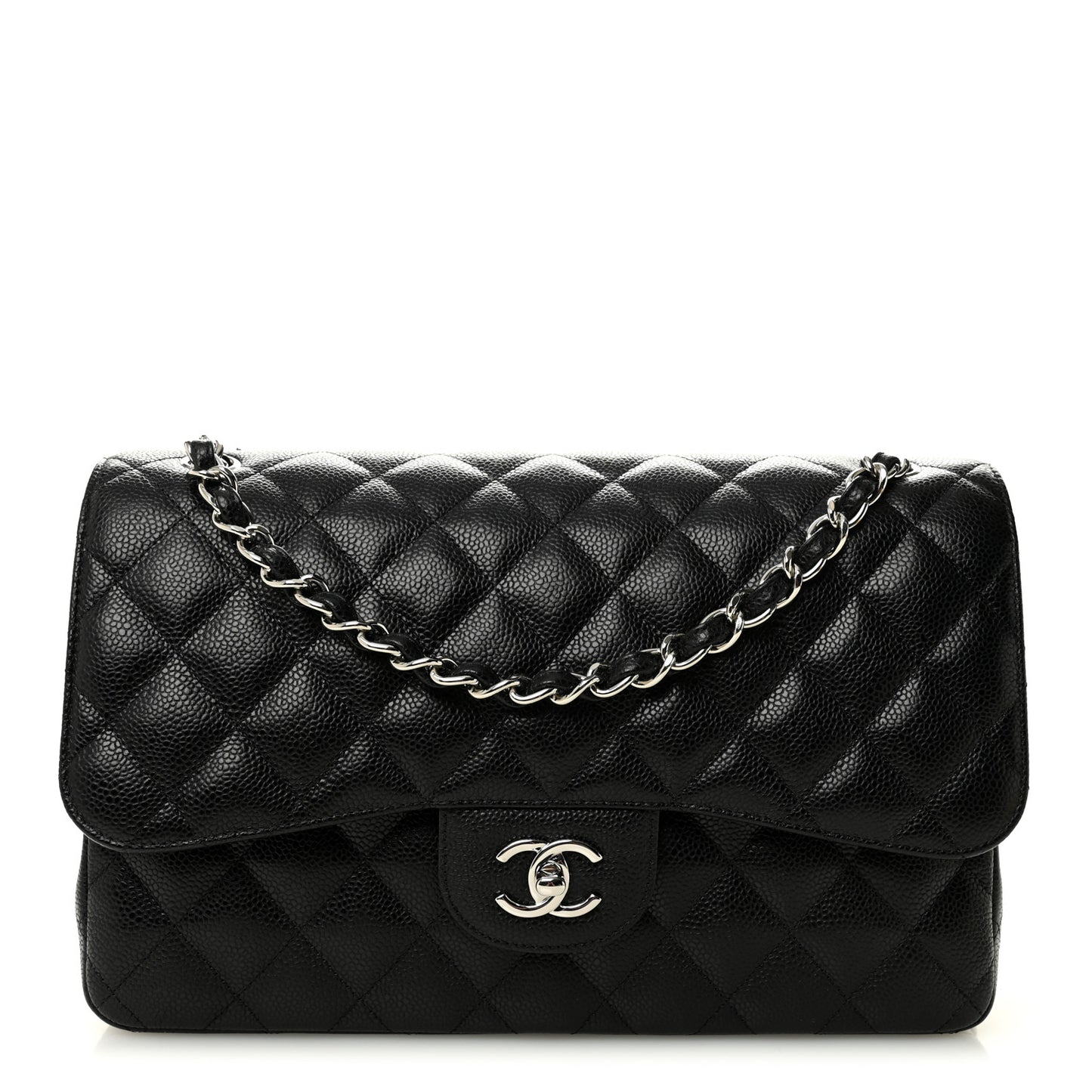 Caviar Quilted Jumbo Double Flap Black