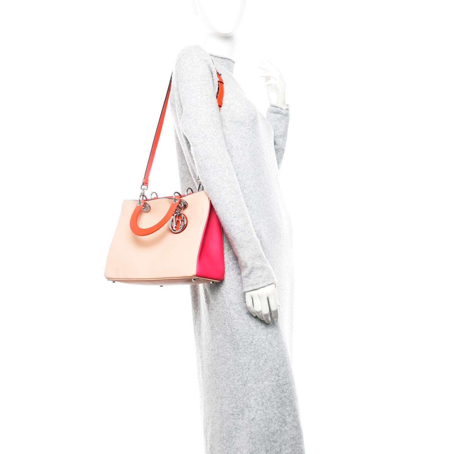 Smooth Calfskin Medium Tri-Color Diorissimo Tote Pink Fuchsia Orange