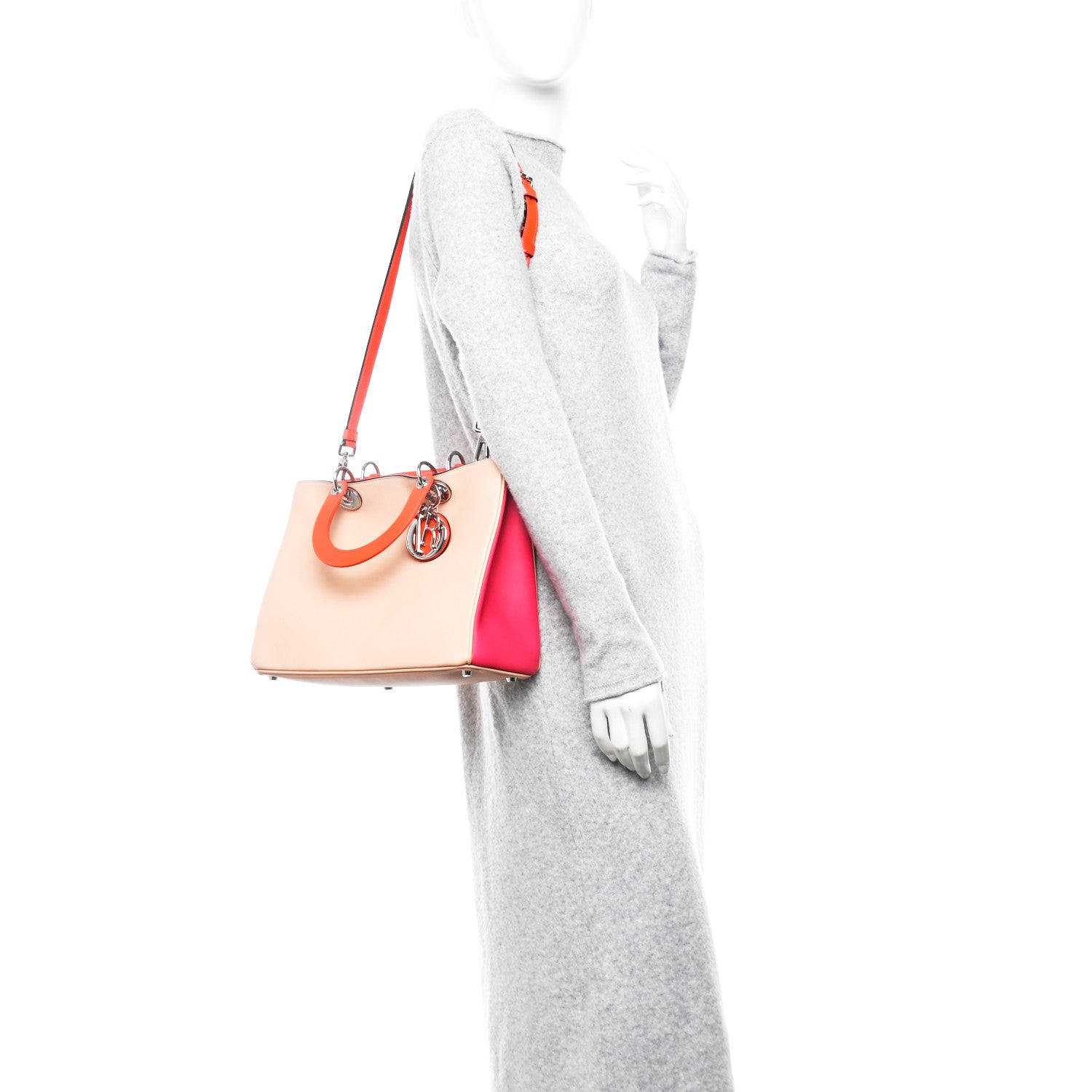 Christian Dior Smooth Calfskin Medium Tri-Color Diorissimo Tote Pink Fuchsia Orange 2 of 10