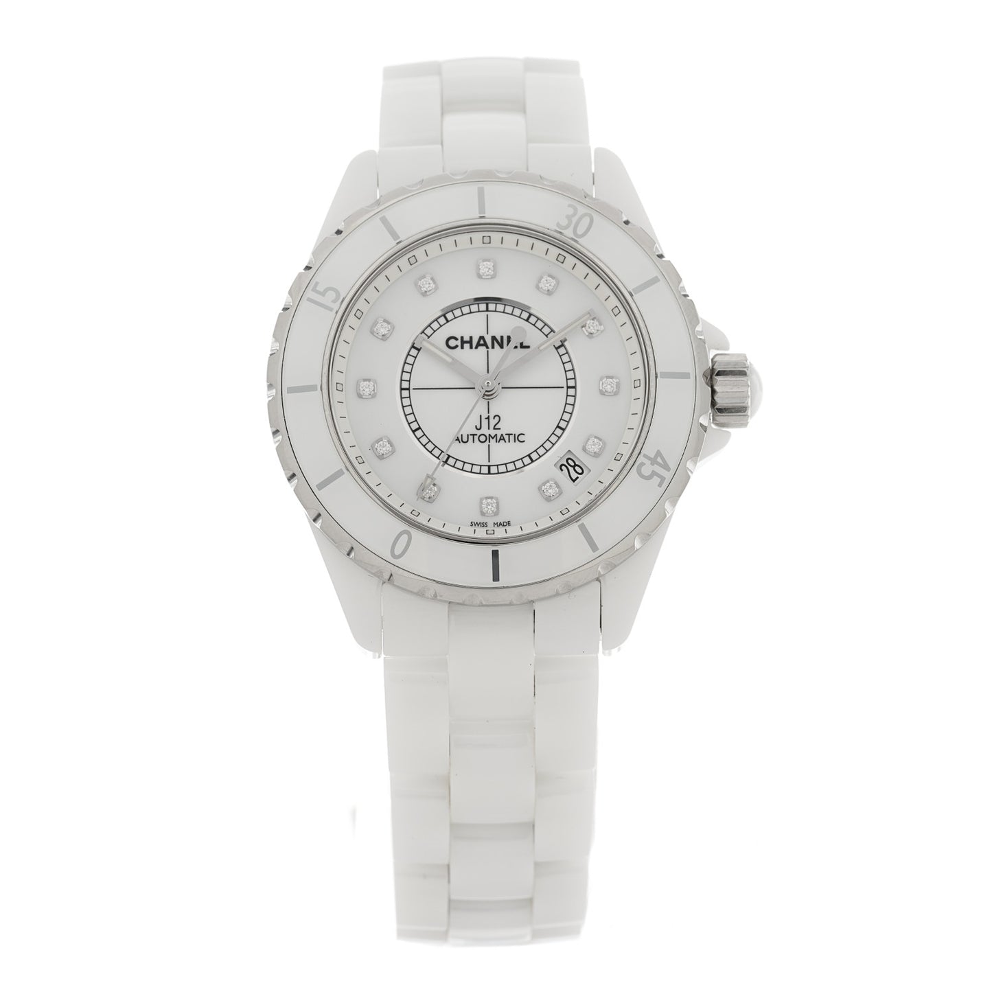 Stainless Steel Ceramic Diamond 38mm J12 Automatic Watch White