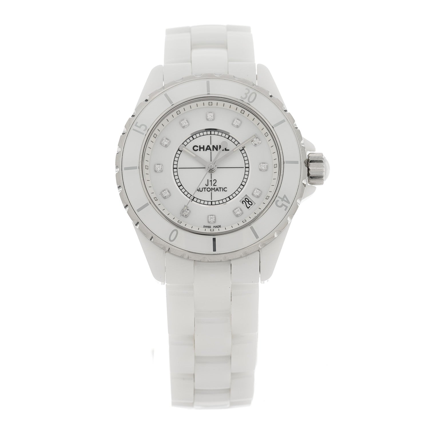 Chanel Stainless Steel Ceramic Diamond 38mm J12 Automatic Watch White 1 of 5