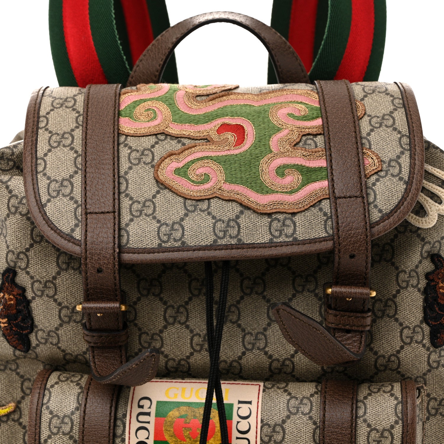 Gucci Soft GG Supreme Monogram Courrier Web Double Buckle Backpack Beige New Acero 8 of 14