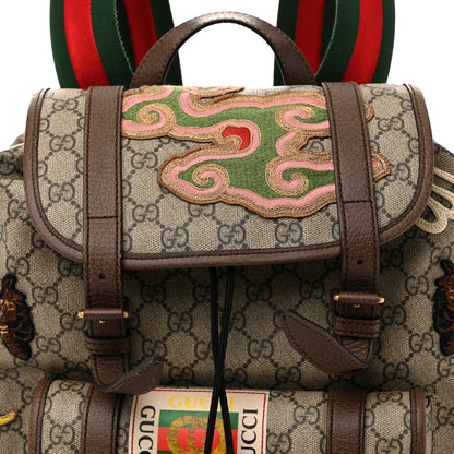Gucci Soft GG Supreme Monogram Courrier Web Double Buckle Backpack Beige New Acero 8 of 14