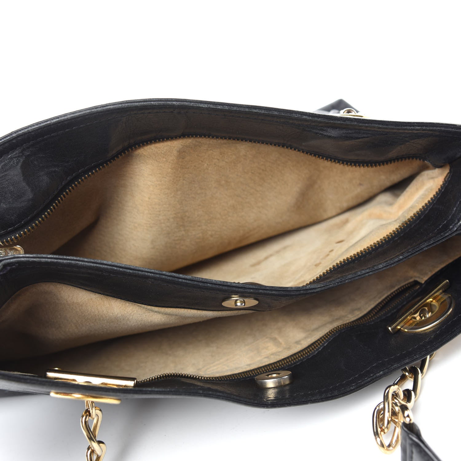MCM Lambskin Coated Canvas Monogram Chain Tote Black 5 of 14