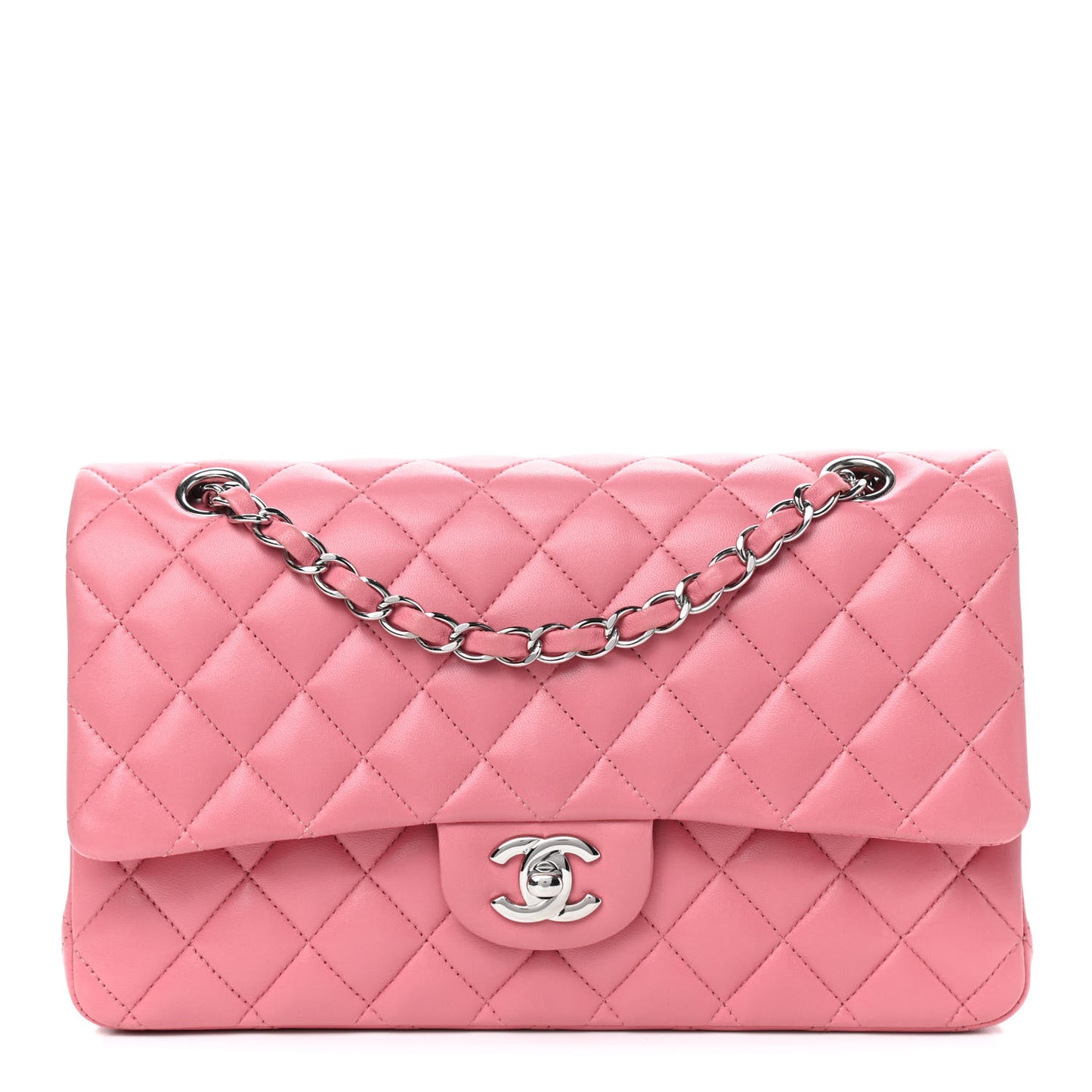 Lambskin Quilted Medium Double Flap Pink