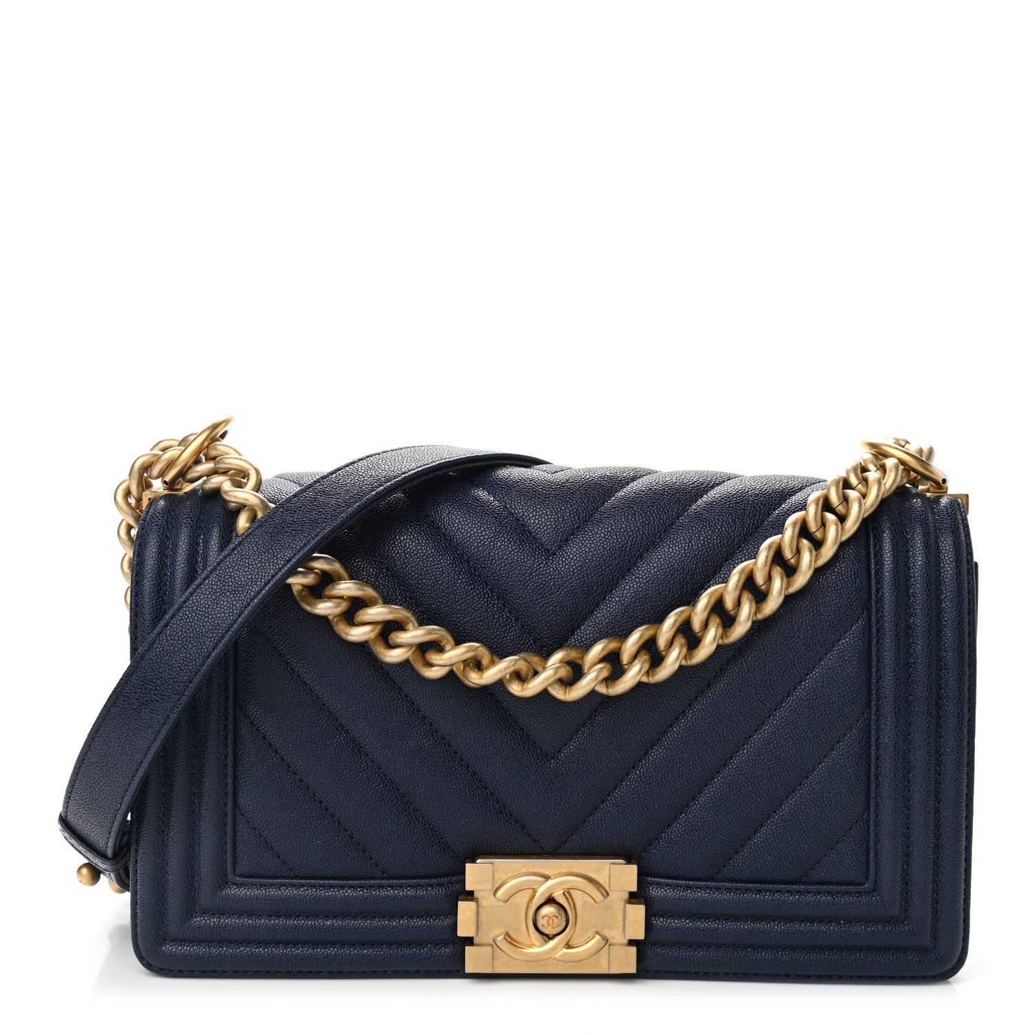 Chanel Caviar Chevron Quilted Medium Boy Flap Navy 1 of 10