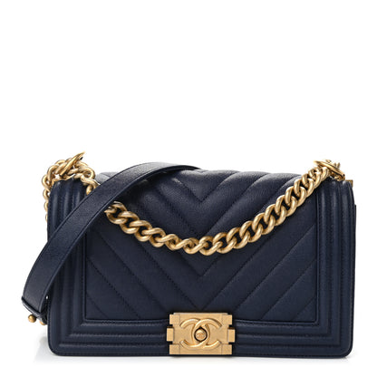 Chanel Caviar Chevron Quilted Medium Boy Flap Navy 1 of 10