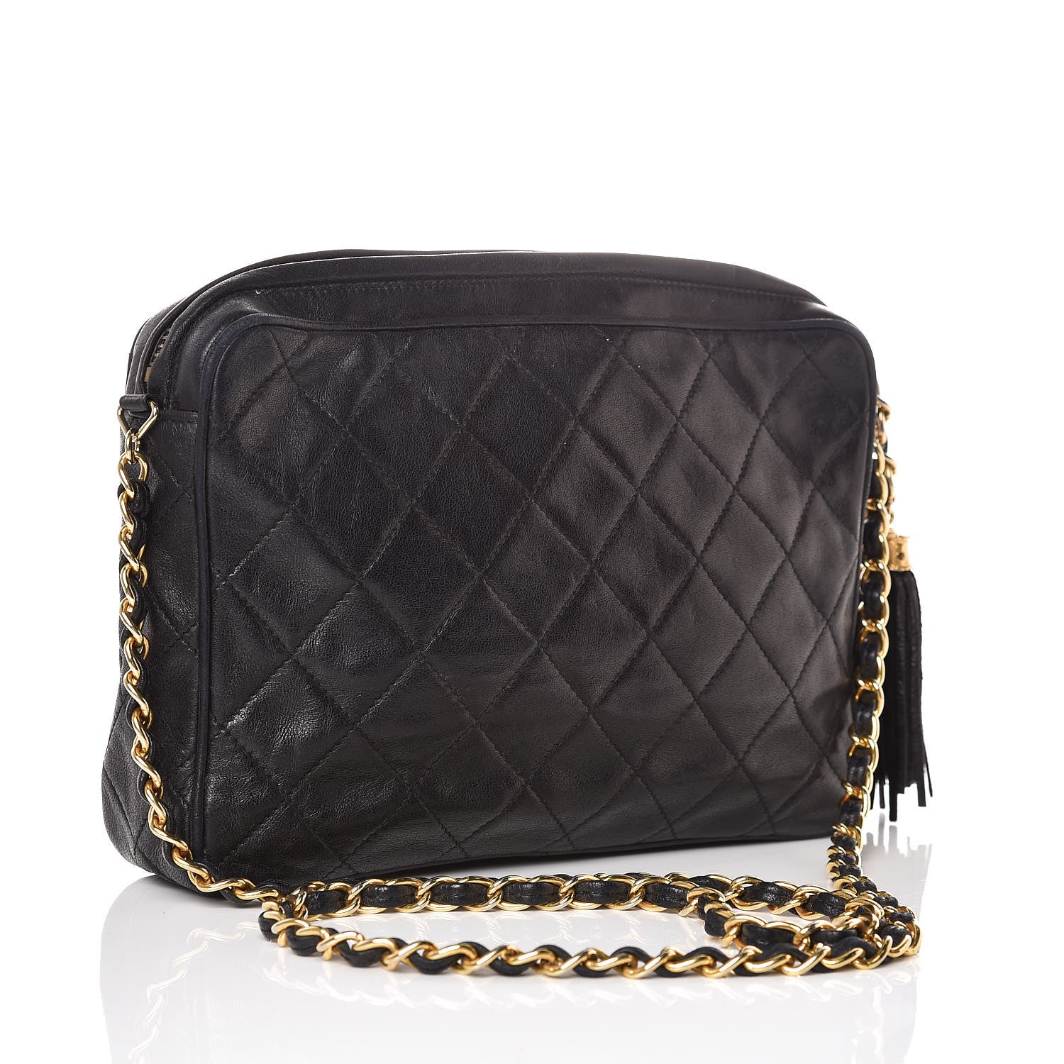 Chanel Lambskin Quilted CC Tassel Camera Case Black 3 of 11