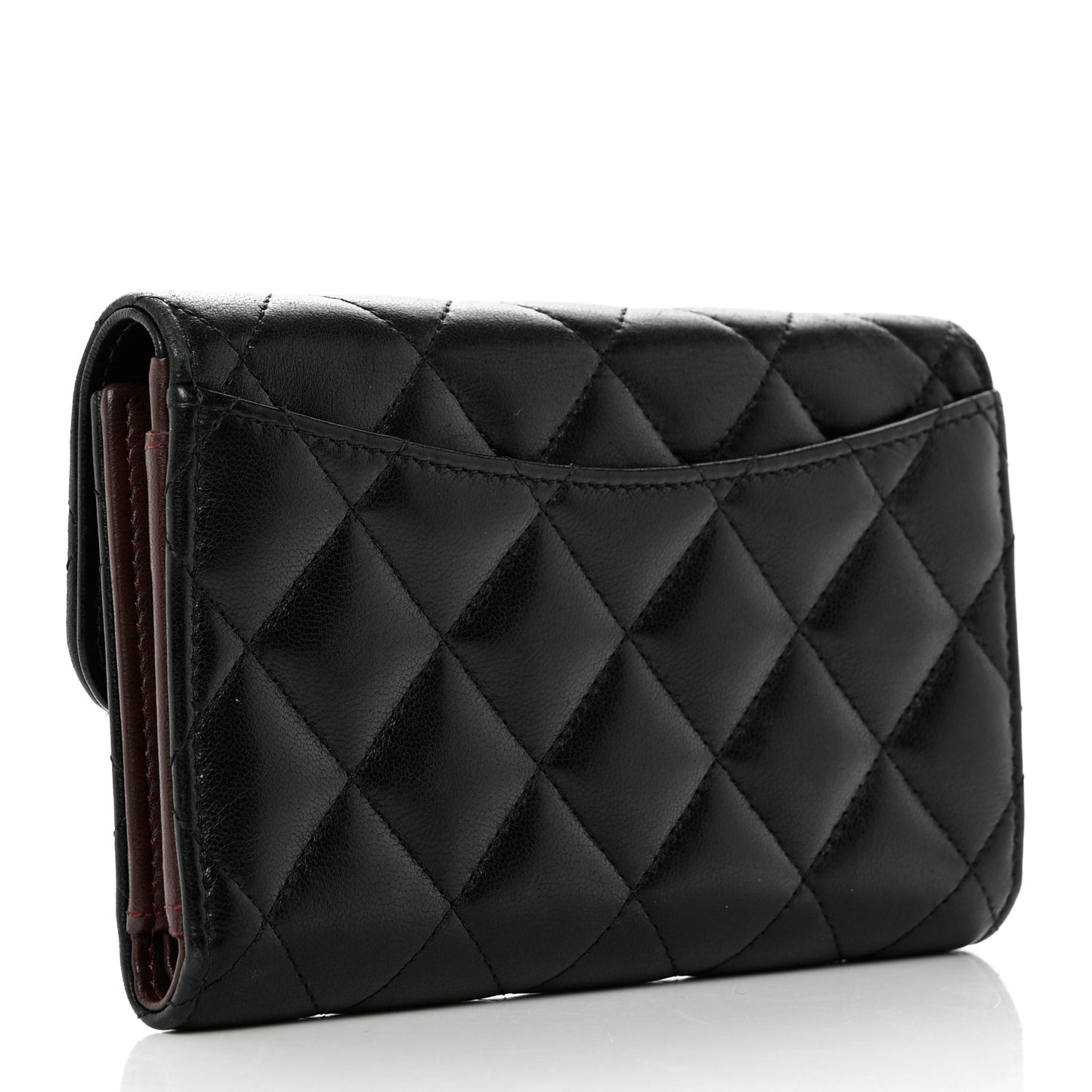 Lambskin Quilted Small Flap Wallet Black