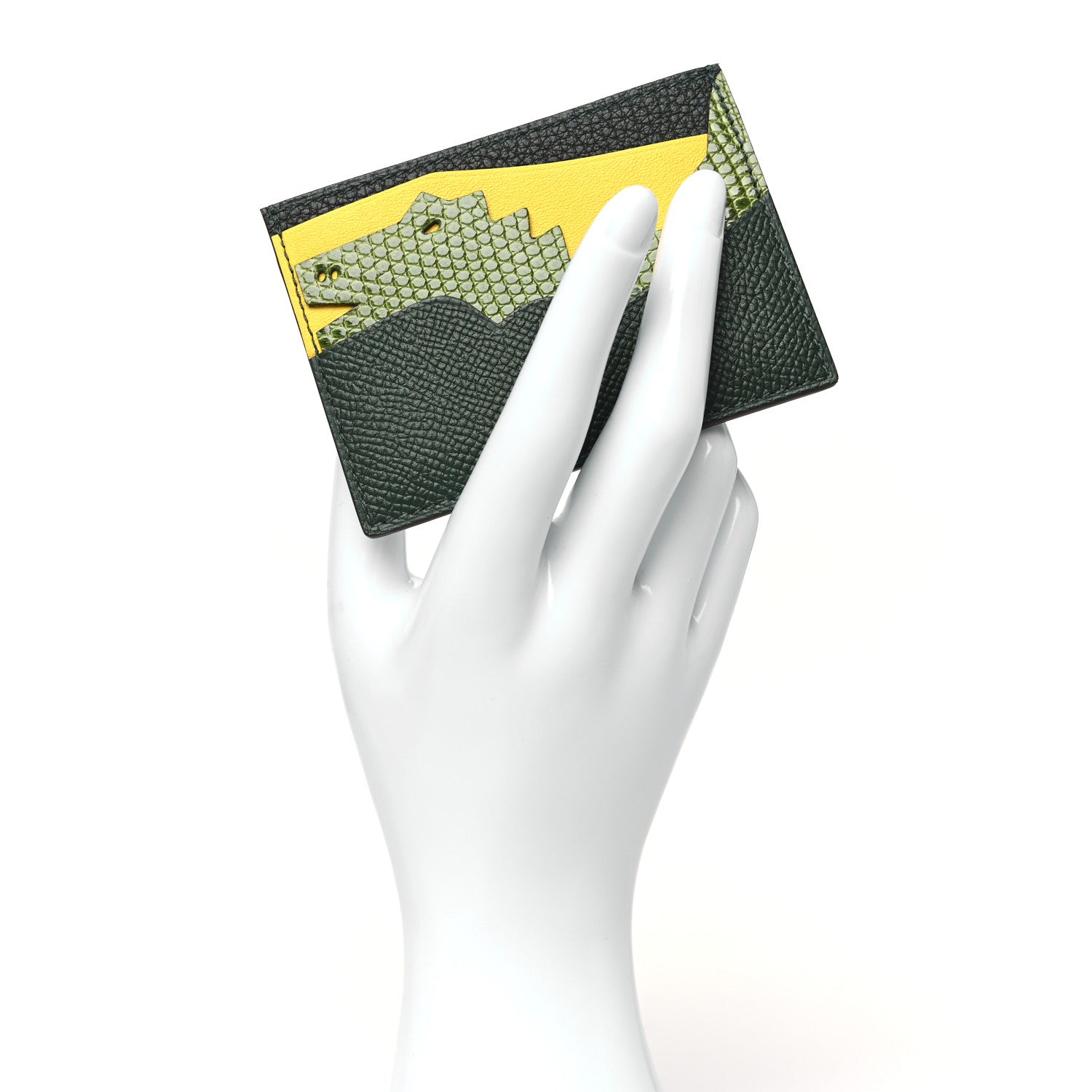 Hermes Epsom Evercolor Lizard Chevre Mysore Histoire Naturelle Card Holder Vert Cypress Lime Vert Anis 2 of 8