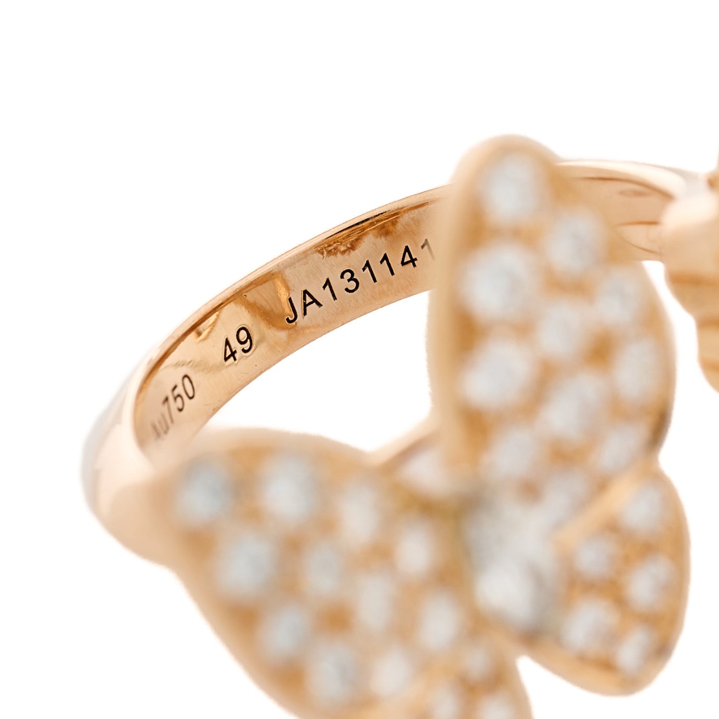 18K Rose Gold Diamond Mother of Pearl Two Butterfly Between The Finger Ring 49 4.75