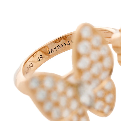 Van Cleef & Arpels 18K Rose Gold Diamond Mother of Pearl Two Butterfly Between The Finger Ring 49 4.75 4 of 6