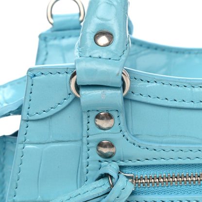 Balenciaga Calfskin Crocodile Embossed Neo Classic Silver Hardware Nano City Crossbody Azur 9 of 9