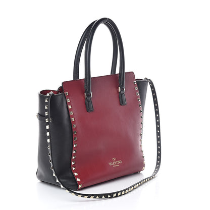 Valentino Garavani Vitello Bi-Color Rockstud Double Handle Tote Scarlet Black 3 of 9