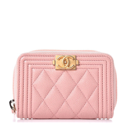Chanel Caviar Quilted Boy Zip Around Coin Purse Wallet Light Pink 1 of 8