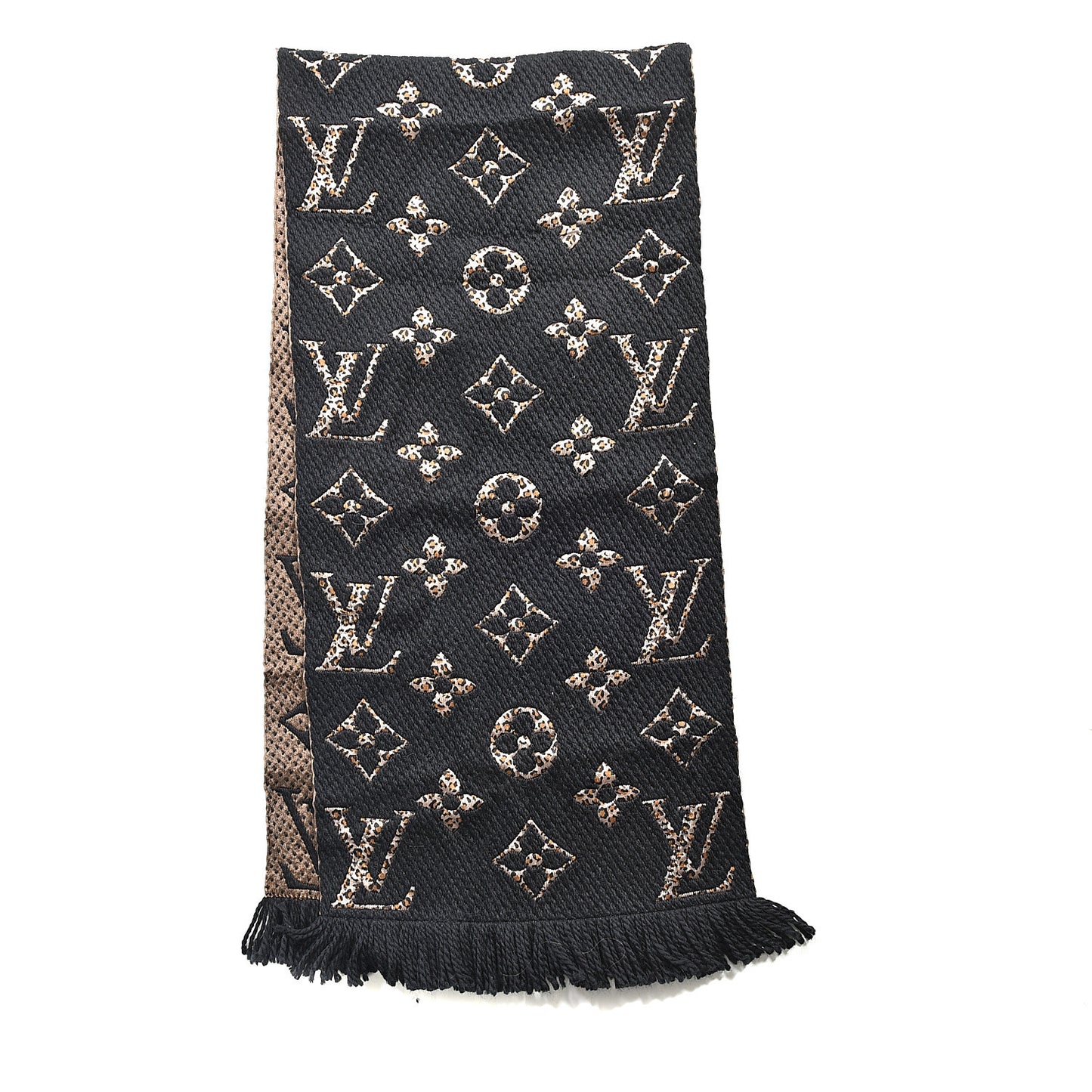 Wool Silk Monogram Giant Jungle Logomania Shine Scarf Black
