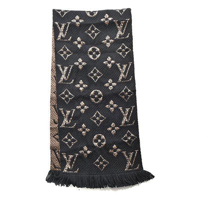 Louis Vuitton Wool Silk Monogram Giant Jungle Logomania Shine Scarf Black 2 of 3