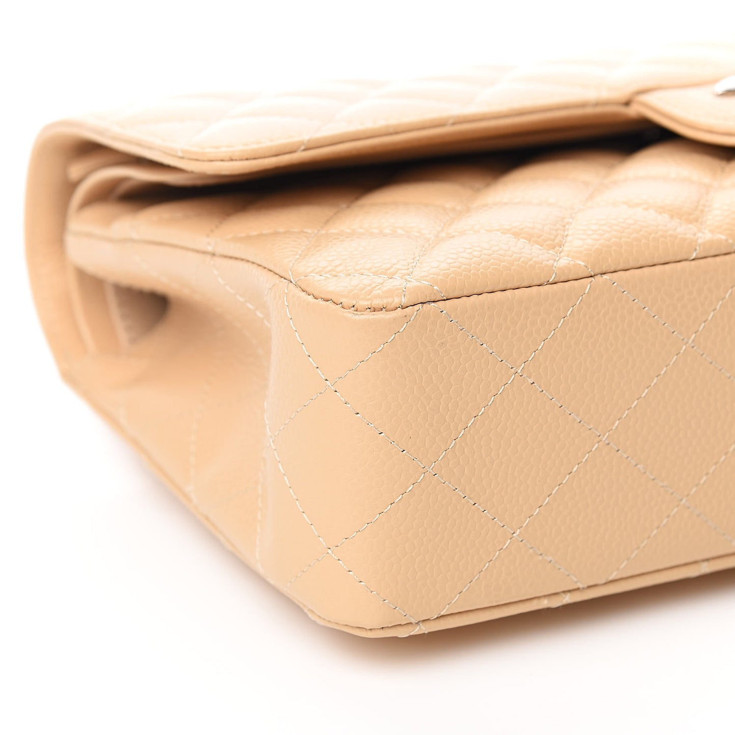 Caviar Quilted Medium Double Flap Beige Clair