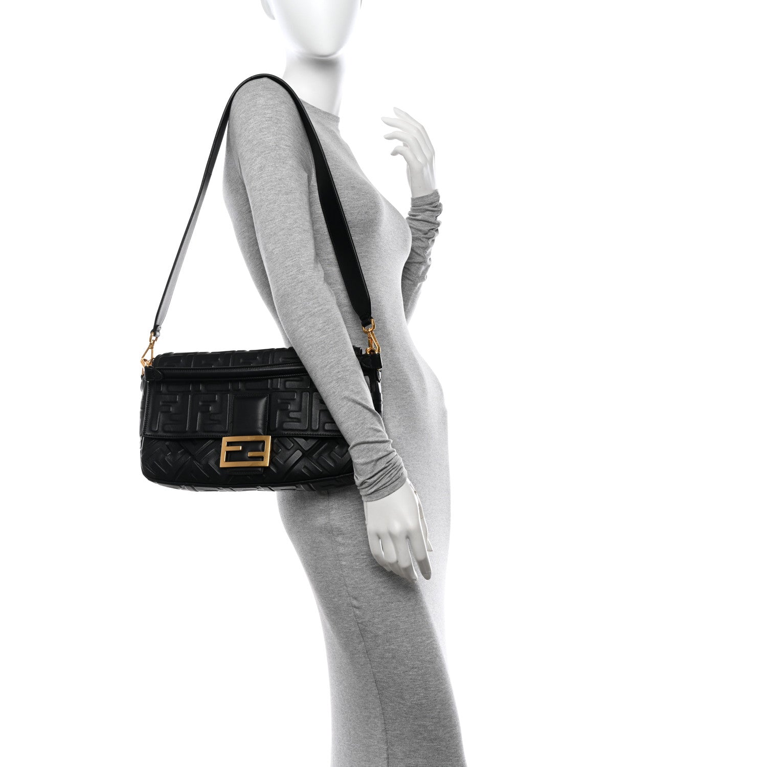 Fendi Nappa FF 1974 Embossed Large Baguette Black 2 of 9
