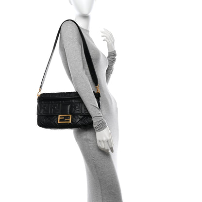 Fendi Nappa FF 1974 Embossed Large Baguette Black 2 of 9