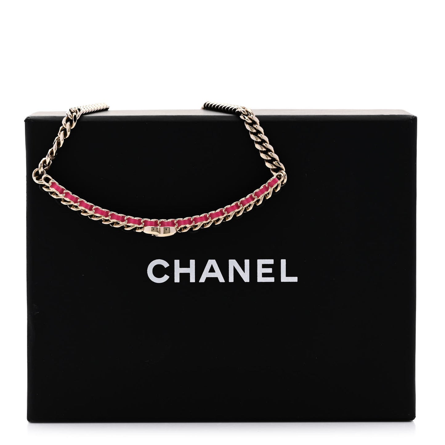Metal Lambskin CC Choker Necklace Black Pink Gold