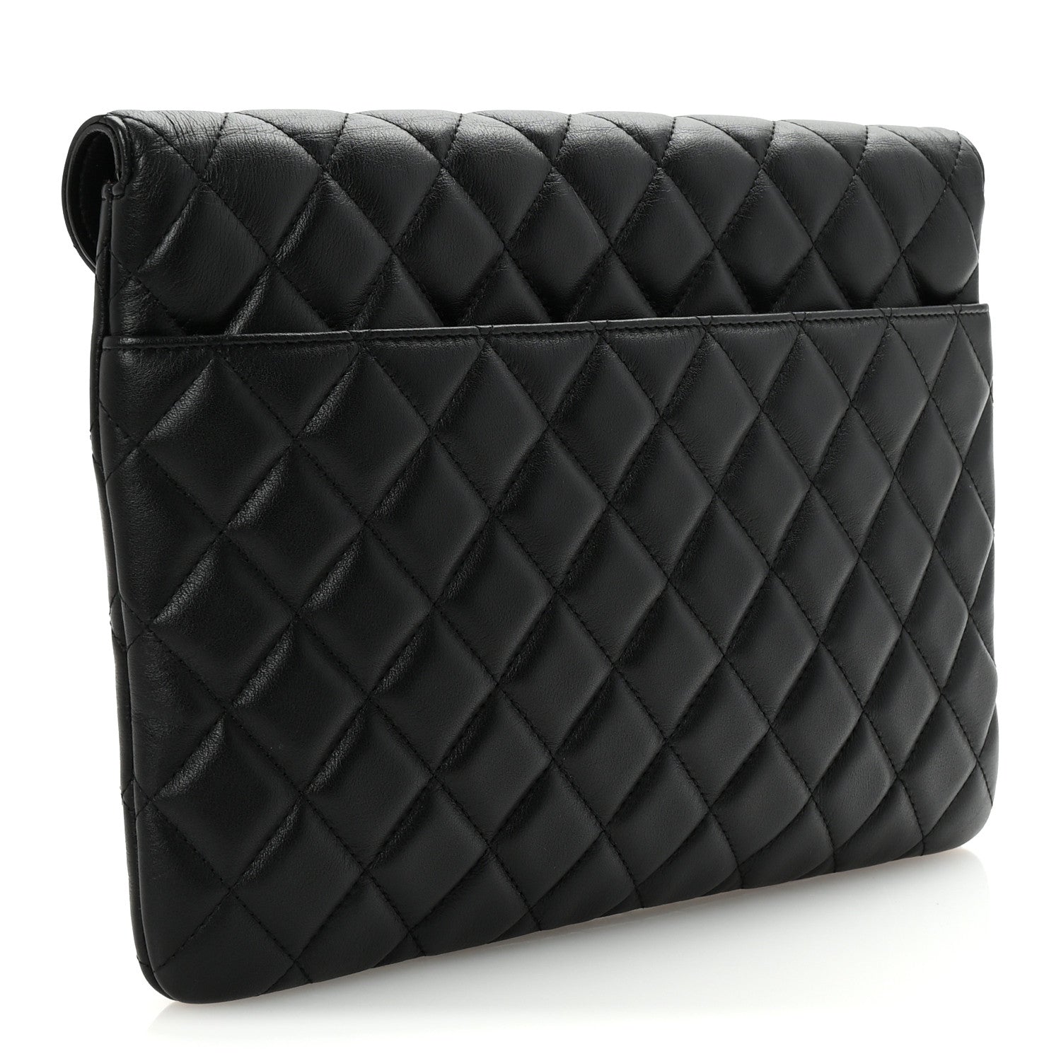 Chanel Calfskin Quilted Front Logo Enchained Clutch Black 3 of 8