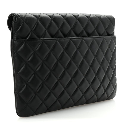 Chanel Calfskin Quilted Front Logo Enchained Clutch Black 3 of 8