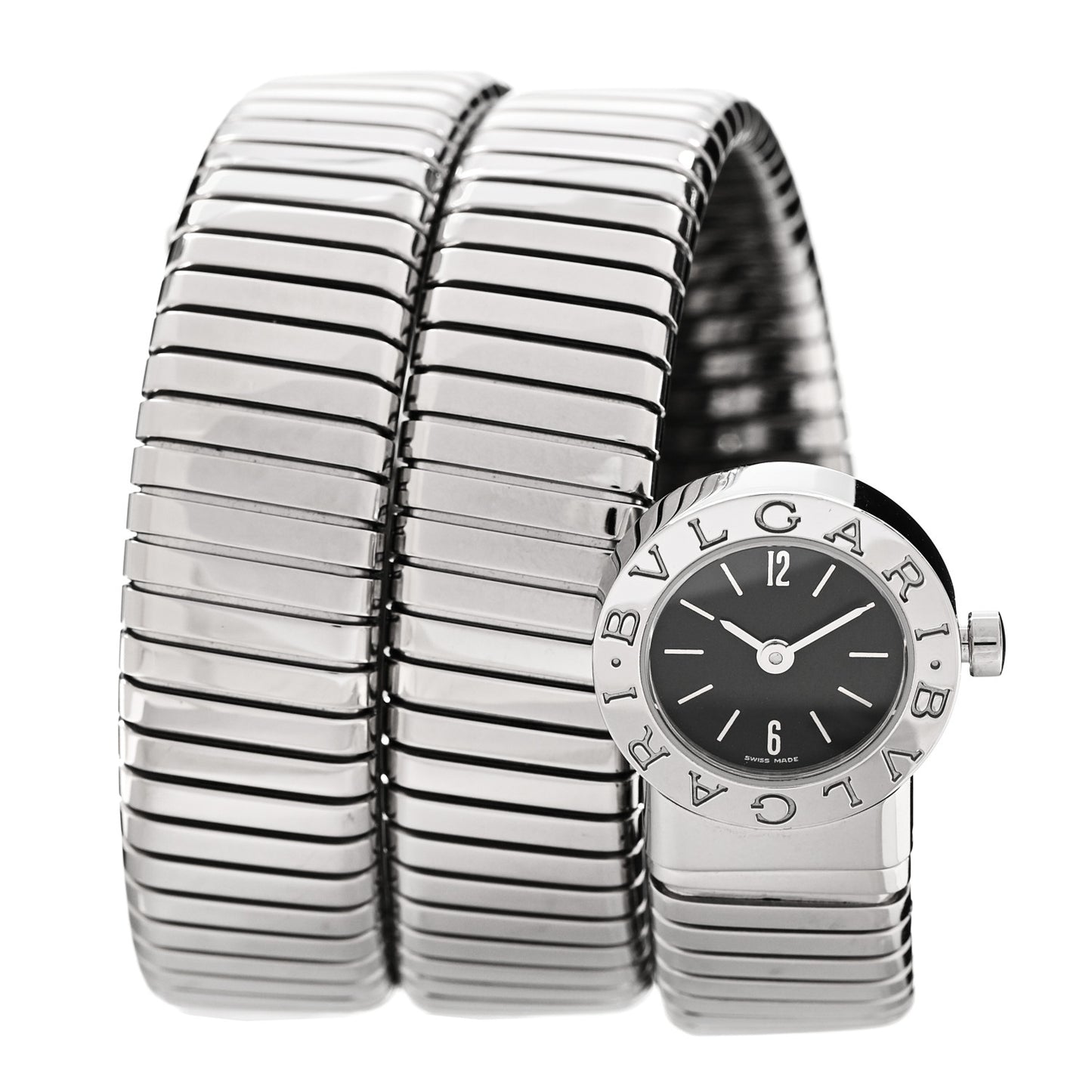 Stainless Steel 19mm Serpenti Tubogas Double Spiral Quartz Watch Black