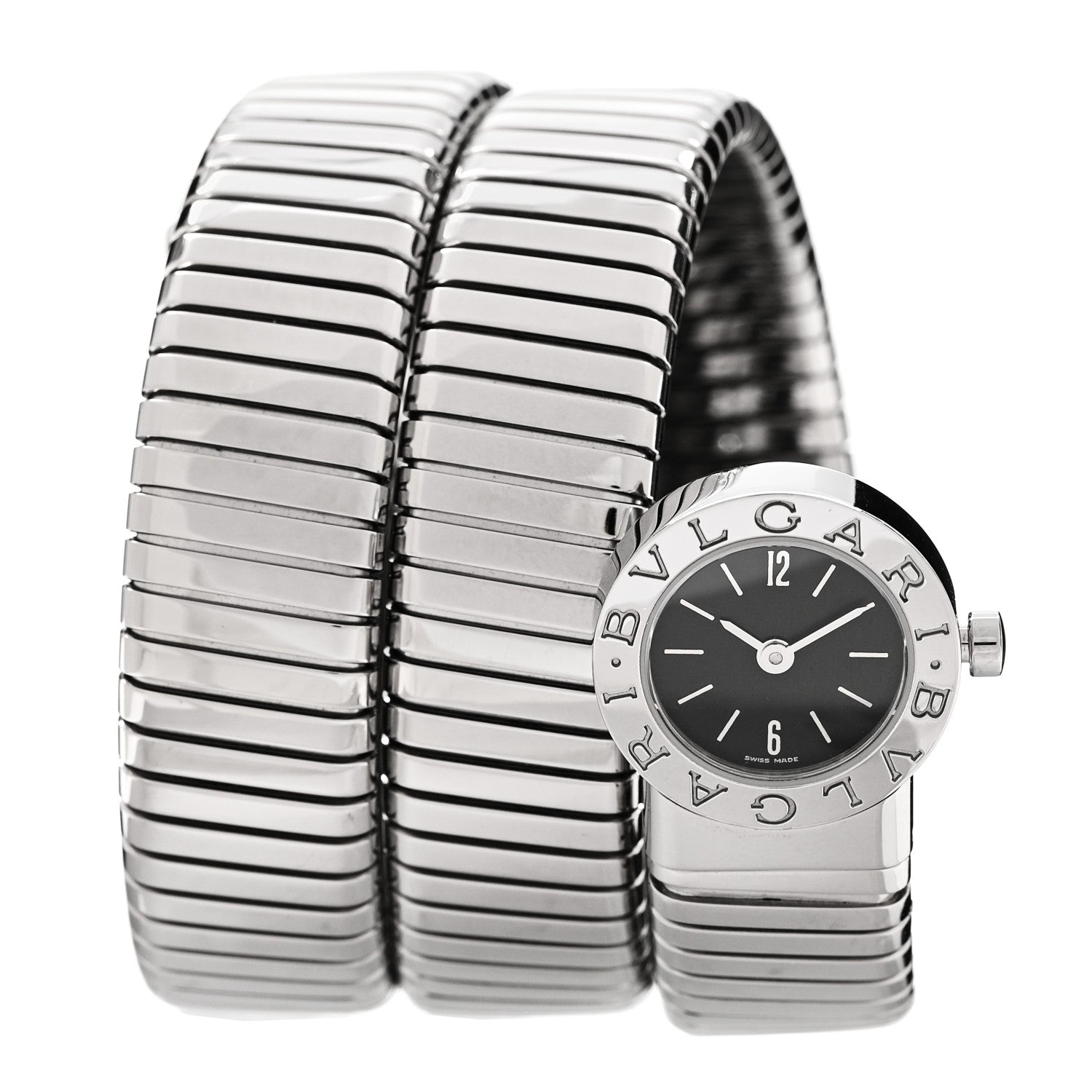 Bulgari Stainless Steel 19mm Serpenti Tubogas Double Spiral Quartz Watch Black 1 of 4