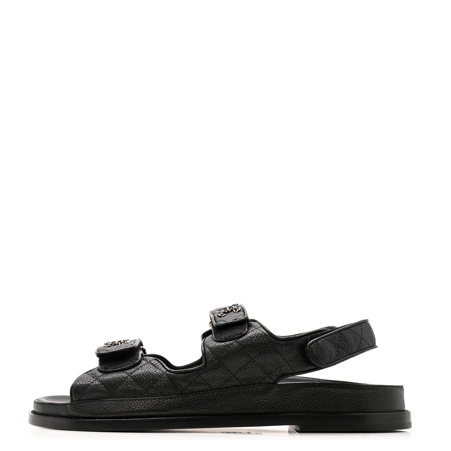Chanel Grained Calfskin Velcro Dad Sandals 39.5 Black 1 of 10