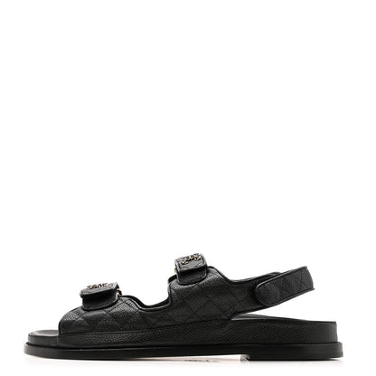 Chanel Grained Calfskin Velcro Dad Sandals 39.5 Black 1 of 10