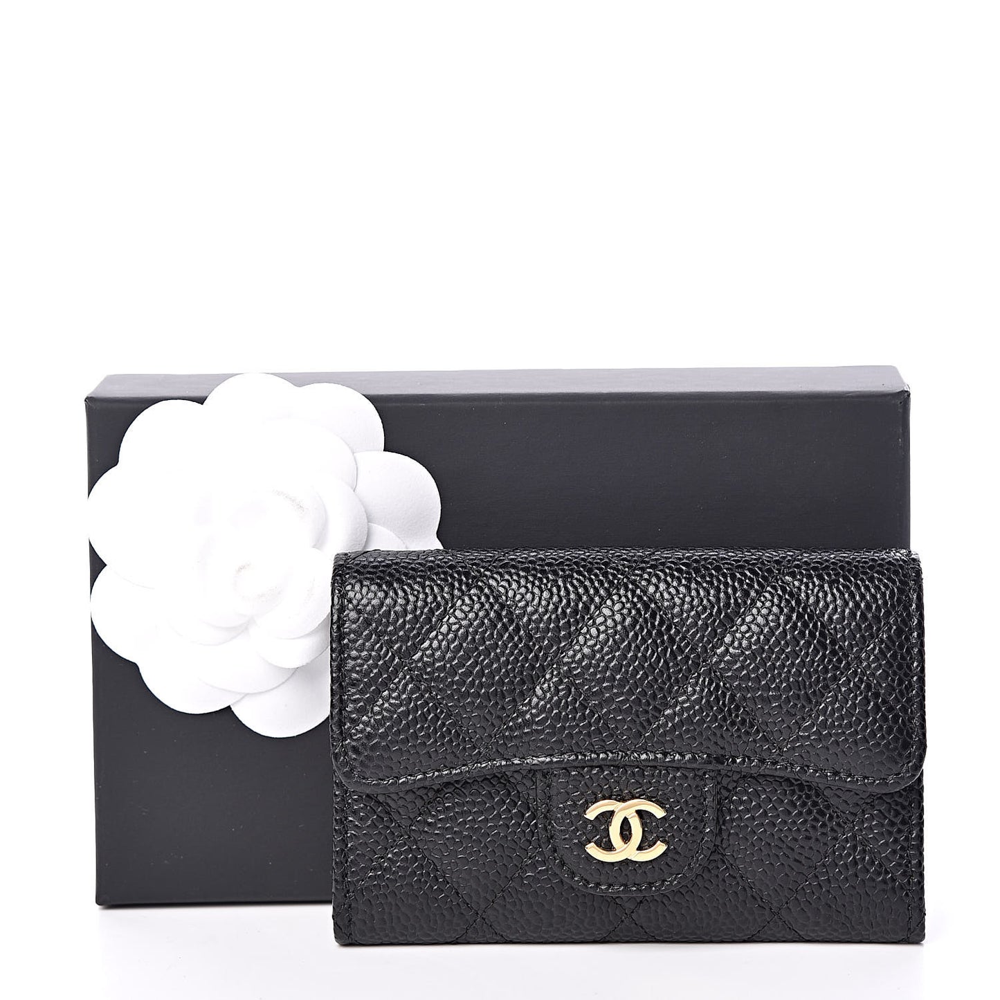 Caviar Quilted Flap Card Holder Black