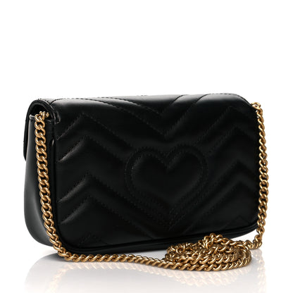 Gucci Calfskin Matelasse Super Mini GG Marmont Shoulder Bag Black 3 of 10