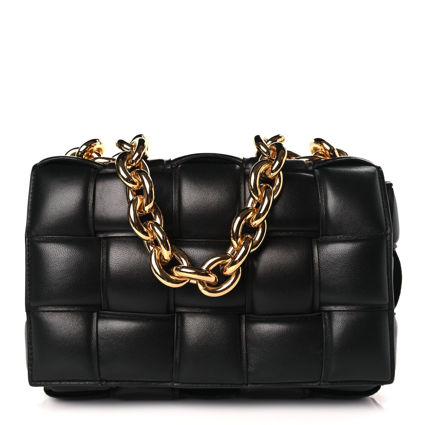 Lambskin Maxi Intreccio Padded Chain Cassette Crossbody Bag Black