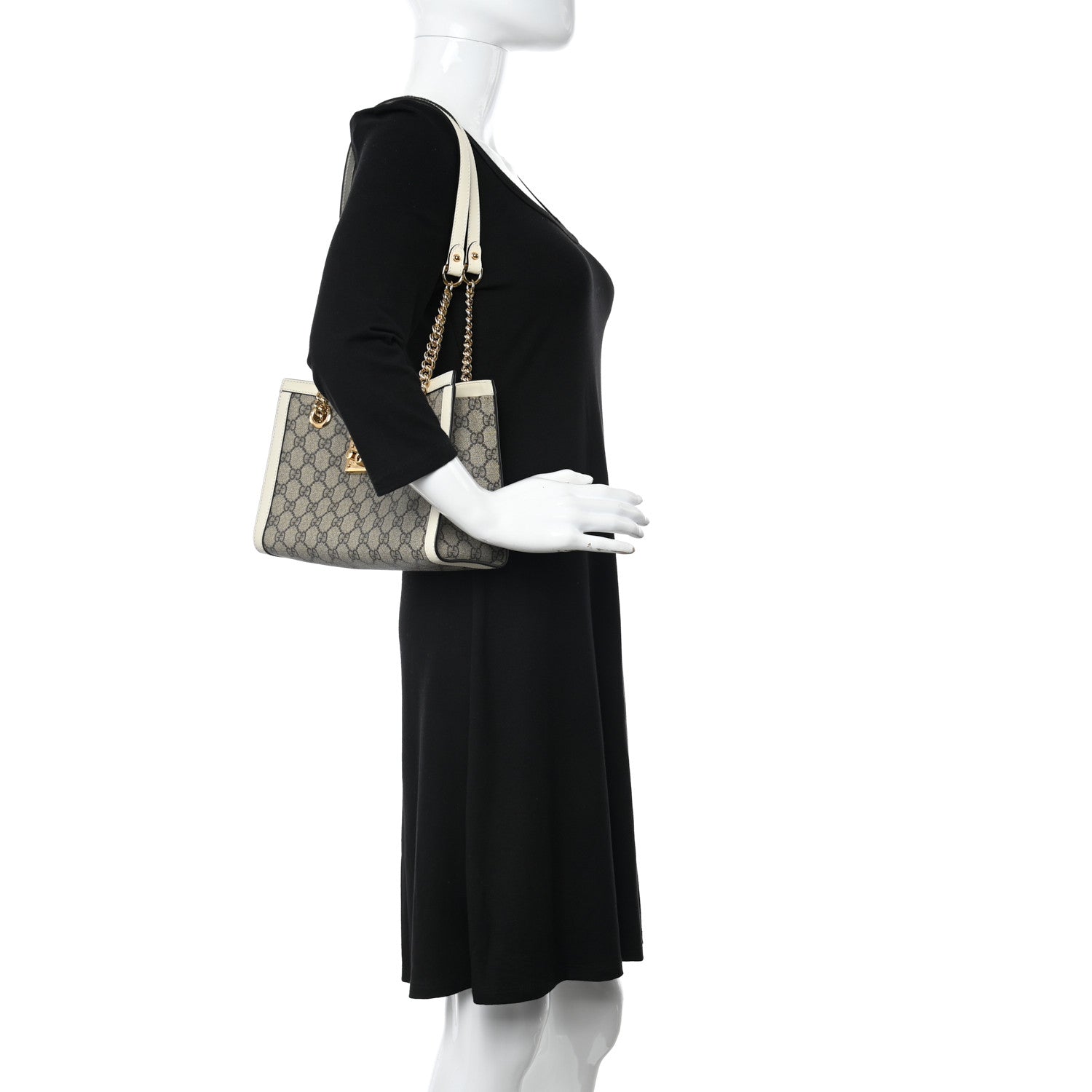 Gucci GG Supreme Monogram Moon Calfskin Small Padlock Tote Beige Ebony Mystic White 2 of 10
