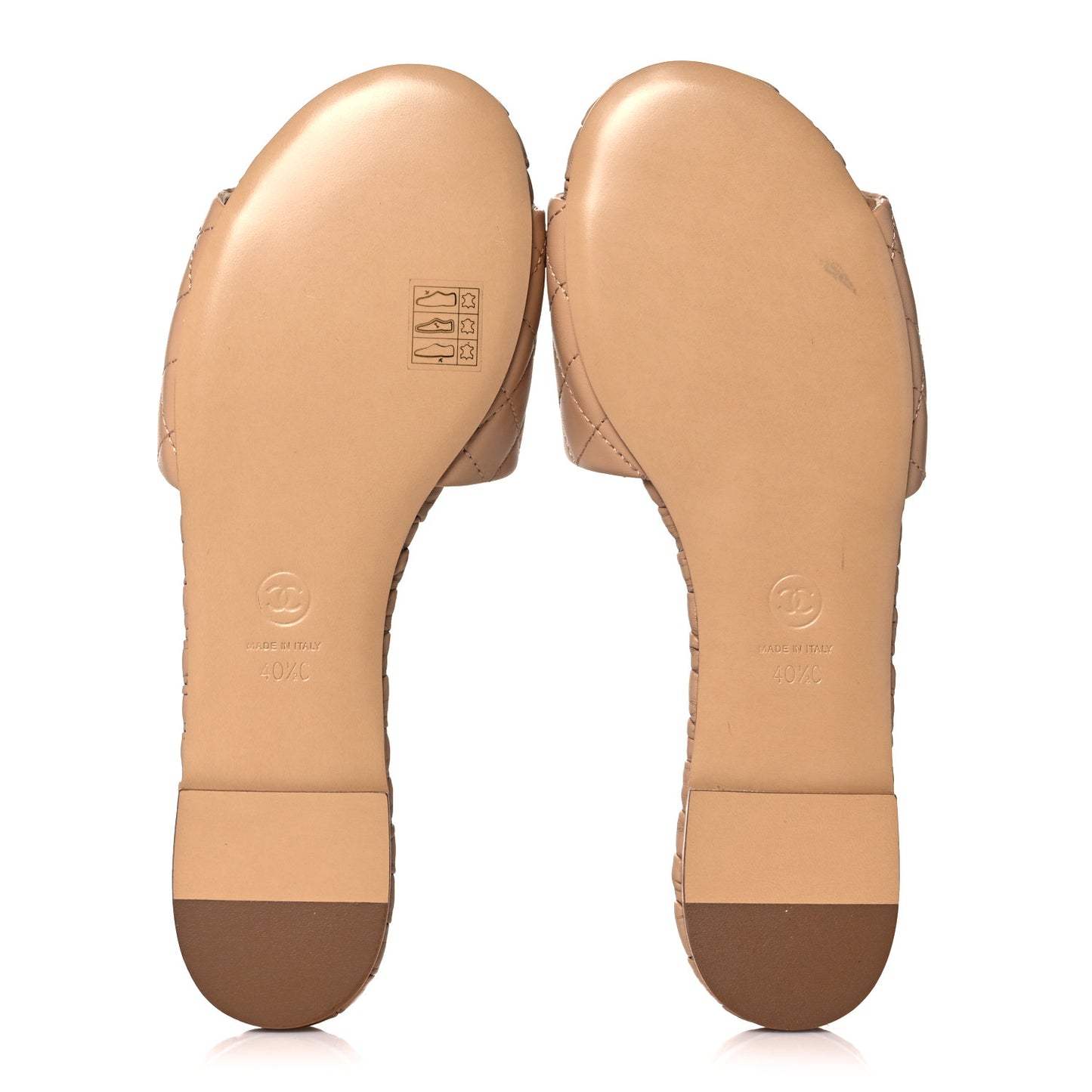 Lambskin Quilted CC Mules Sandals 40.5 Beige
