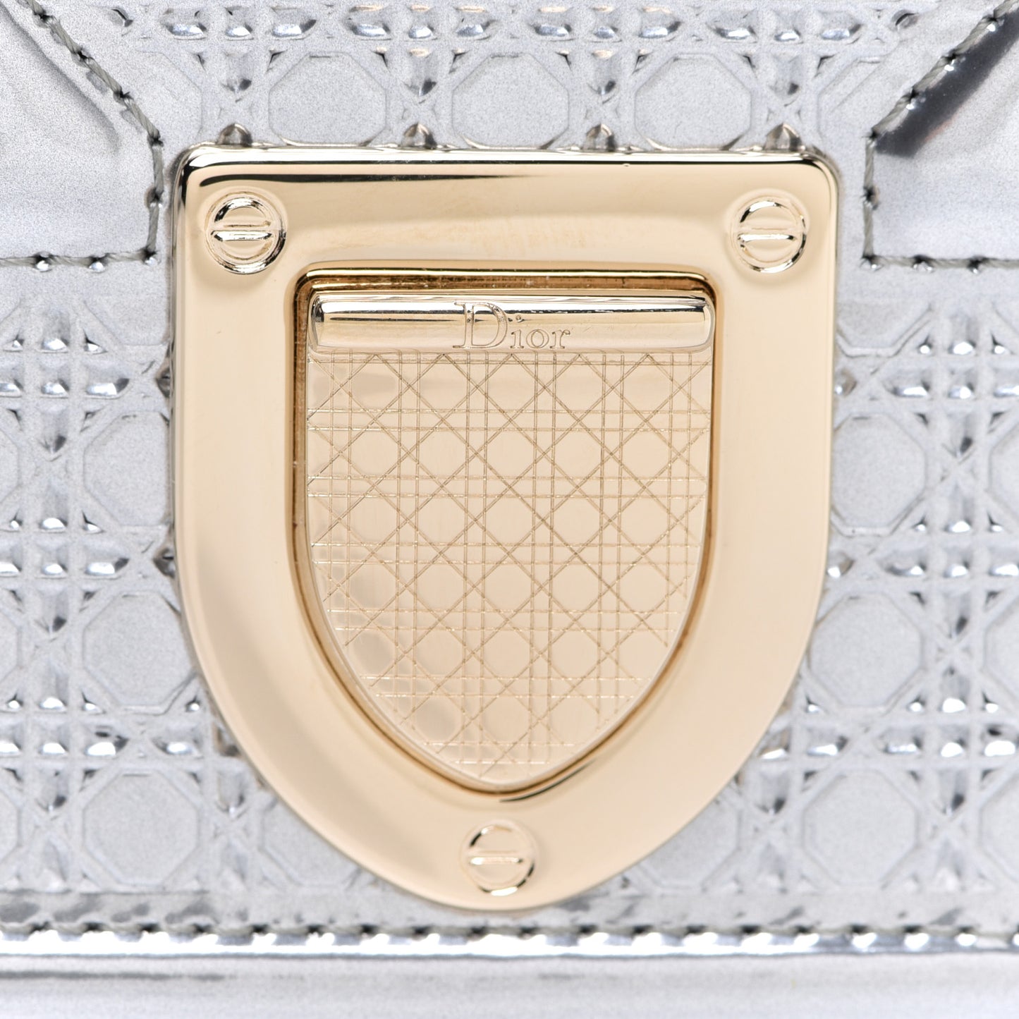 Metallic Patent Micro-Cannage Diorama Wallet on Chain Pouch Silver