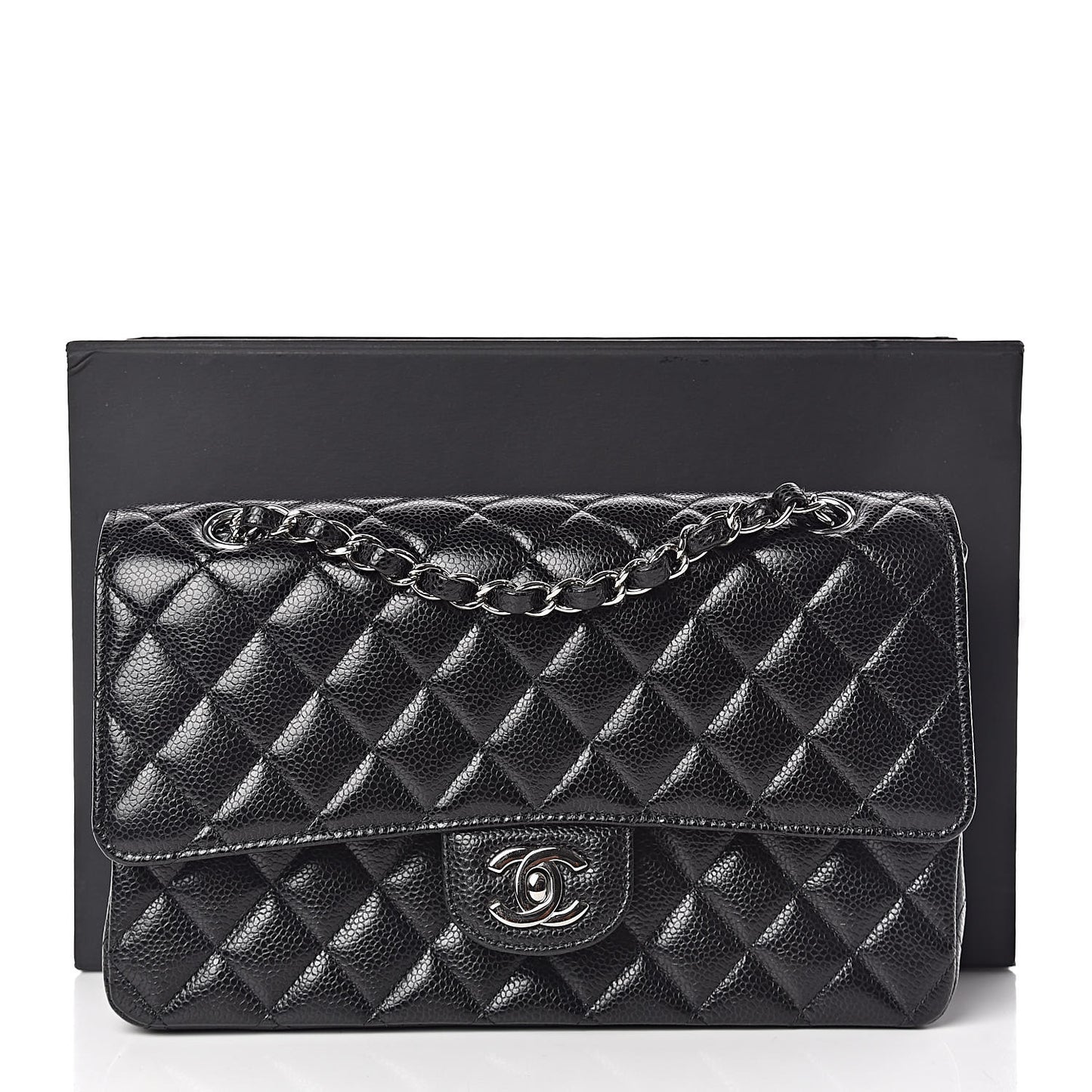 Caviar Quilted Medium Double Flap Black