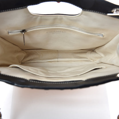 Chanel Patent Chocolate Bar Quilted Tote Beige Black 7 of 17