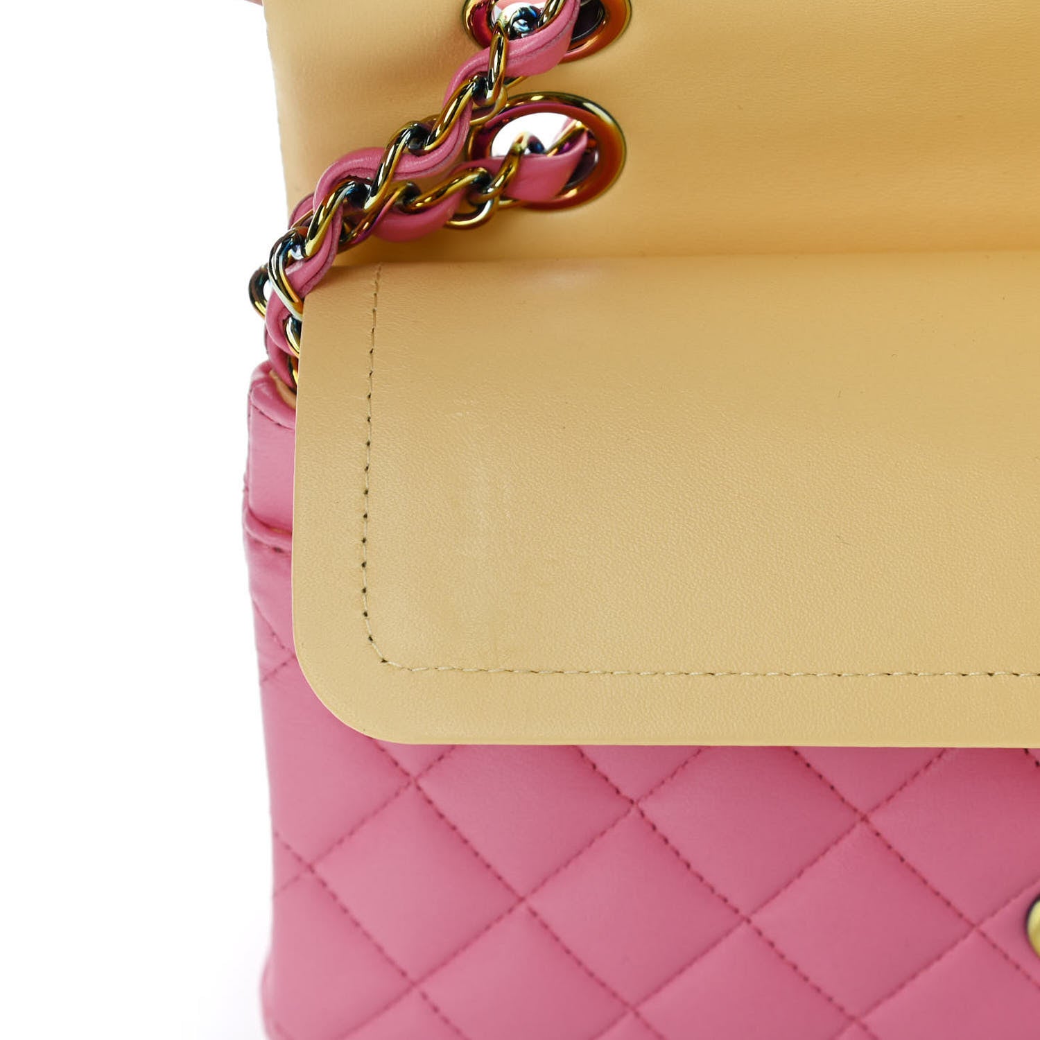 Chanel Lambskin Quilted Small Double Flap Pink Yellow 5 of 5