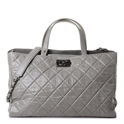 Chanel Glazed Calfskin Quilted Boy Tote Light Grey 1 of 4